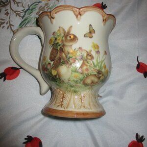 Vintage Easter Traditions Coffee Cracker Barrel Cup~14 Oz Bunny Potbelly mug